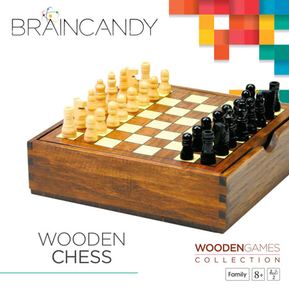BrainCandy Wooden Travel Games Wooden Chess Game Set