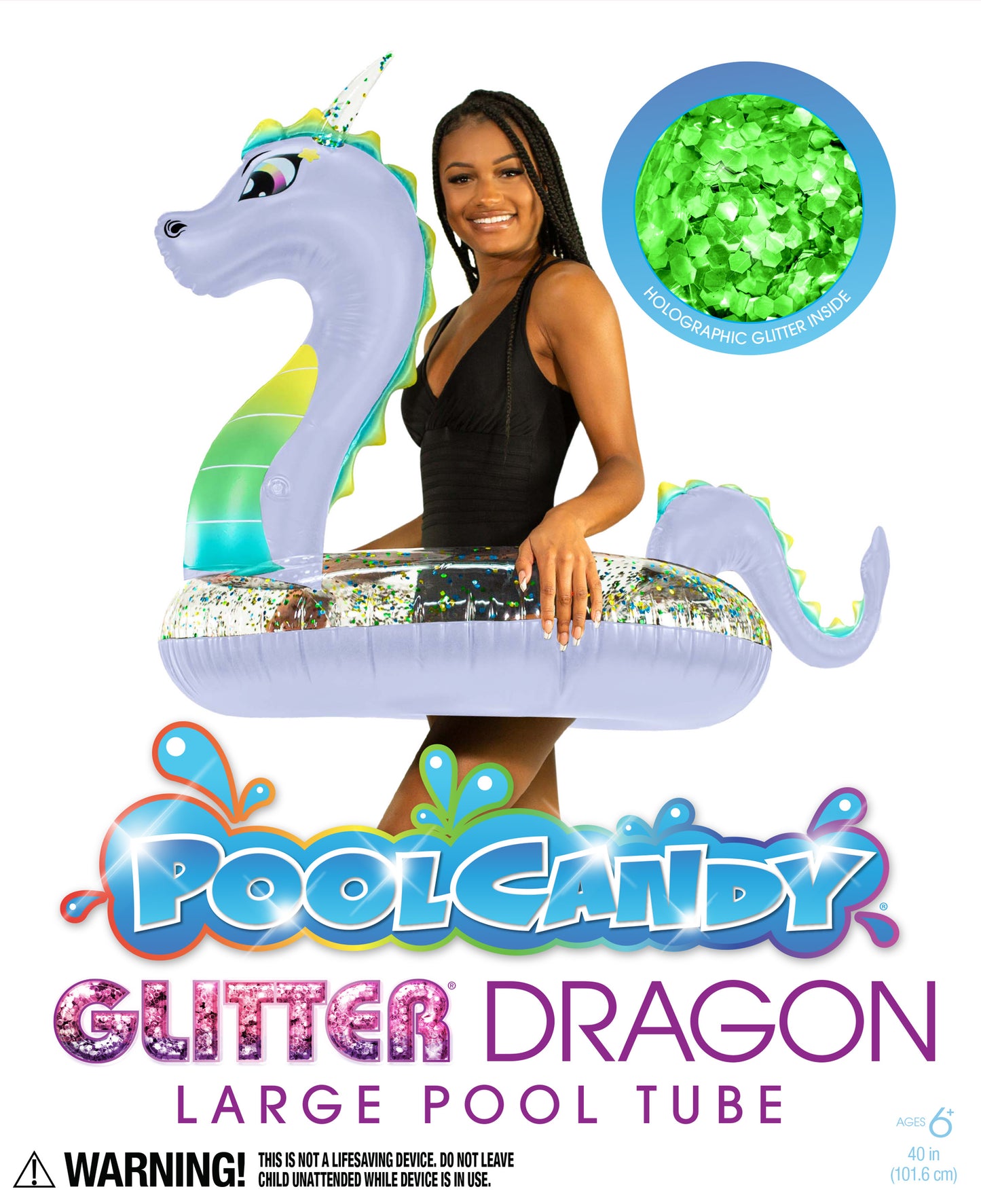 Glitter Dragon - 40" Beach & Pool Tube Purple & Glitter