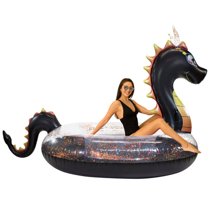 Inflatable Glitter Filled Black Dragon Gigantic Pool Float