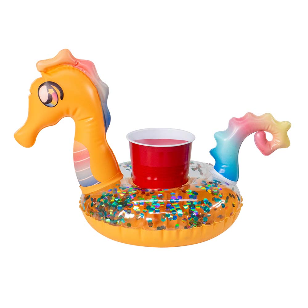 Glitter Seahorse Party Animal Pack - Sunburst Orange 48" Tube with Matching Drink Float