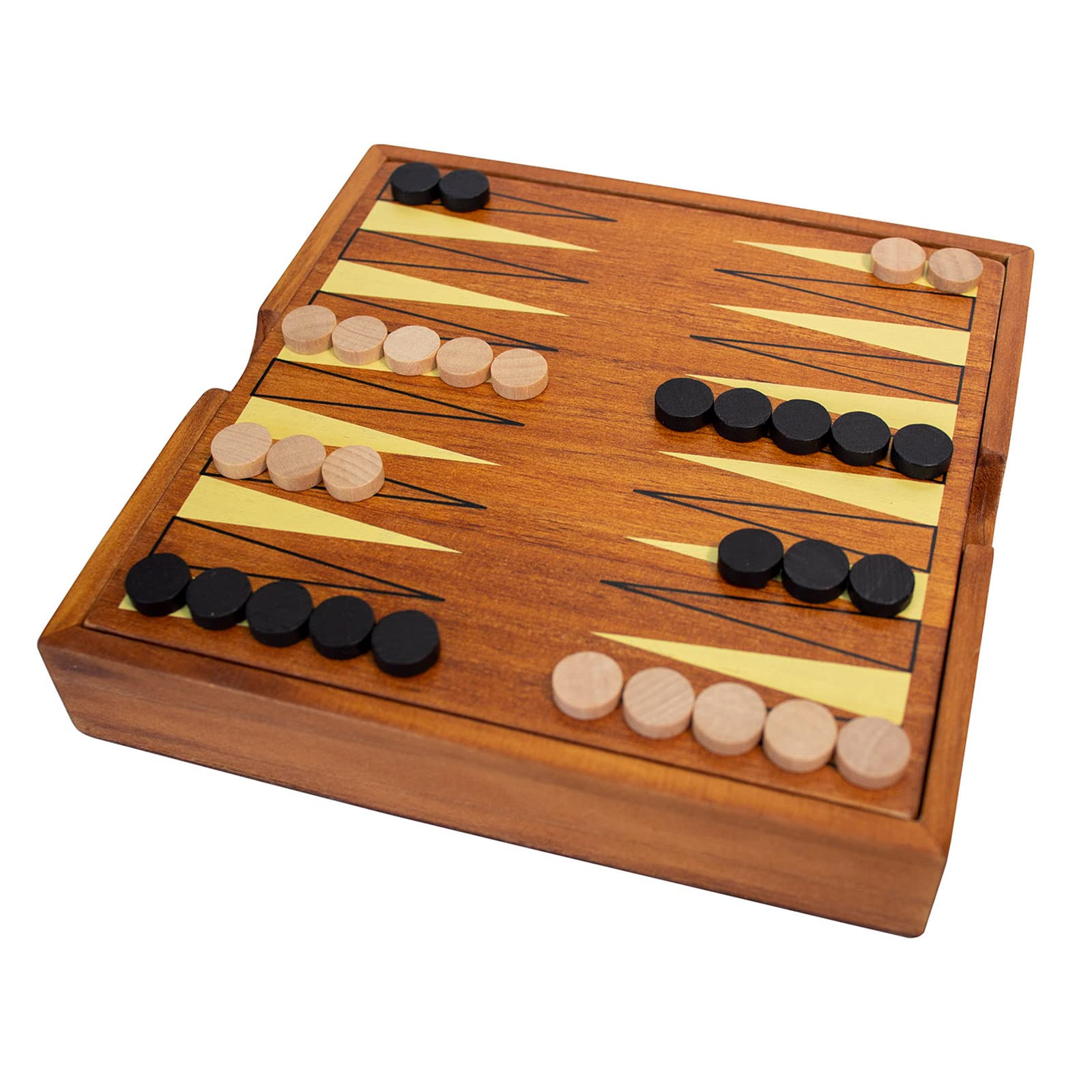 Deluxe Wooden Backgammon game with storage compartment. 