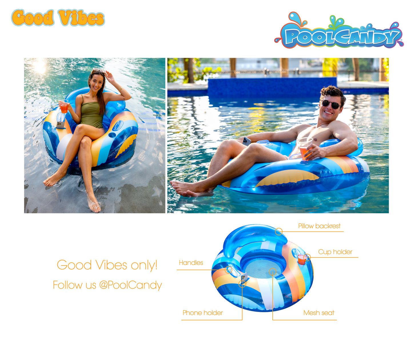 Good Vibes Deluxe 46" Pool Tube with Backrest