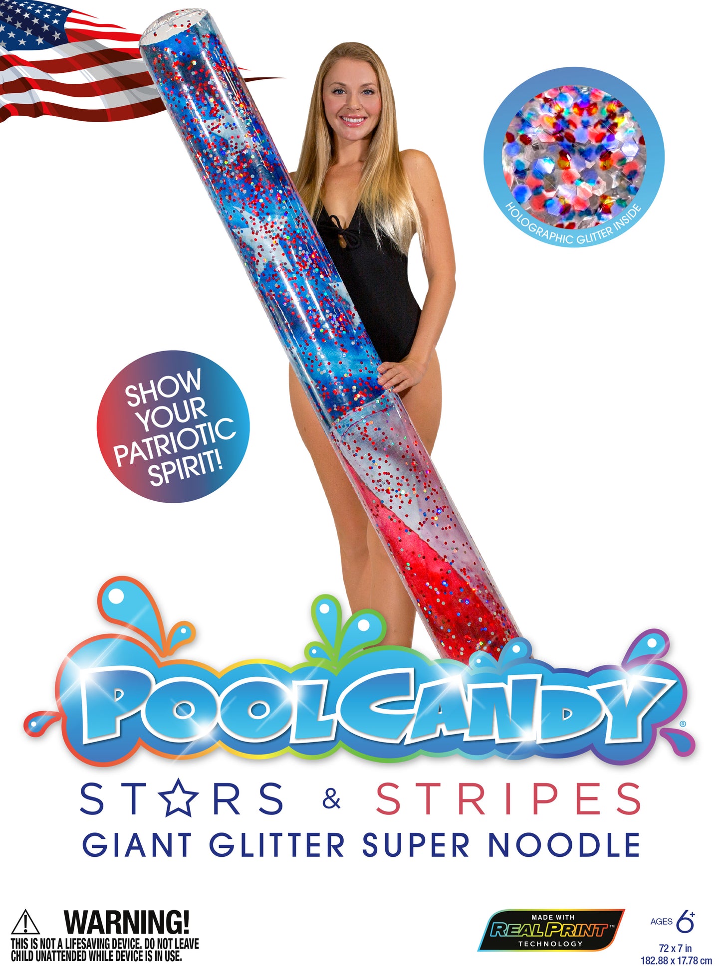 Inflatable Stars & Stripes Pool Noodle Float Glitter Super Size