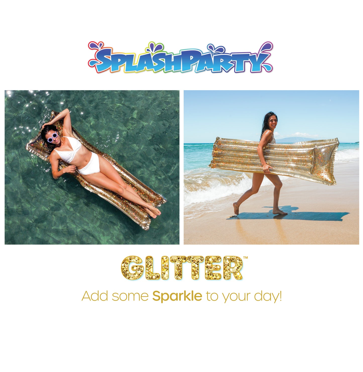 SplashParty Pillow Raft with Glitter - Gold Glitter