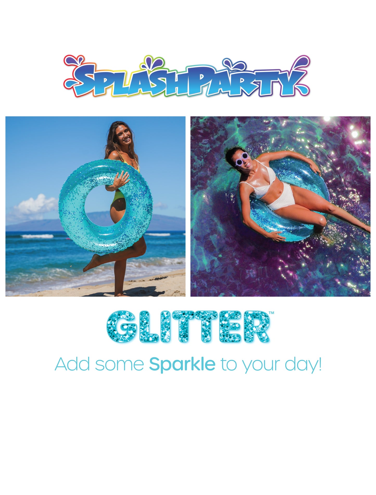 SplashParty 36" Beach & Pool Tube with Glitter - Aqua Glitter