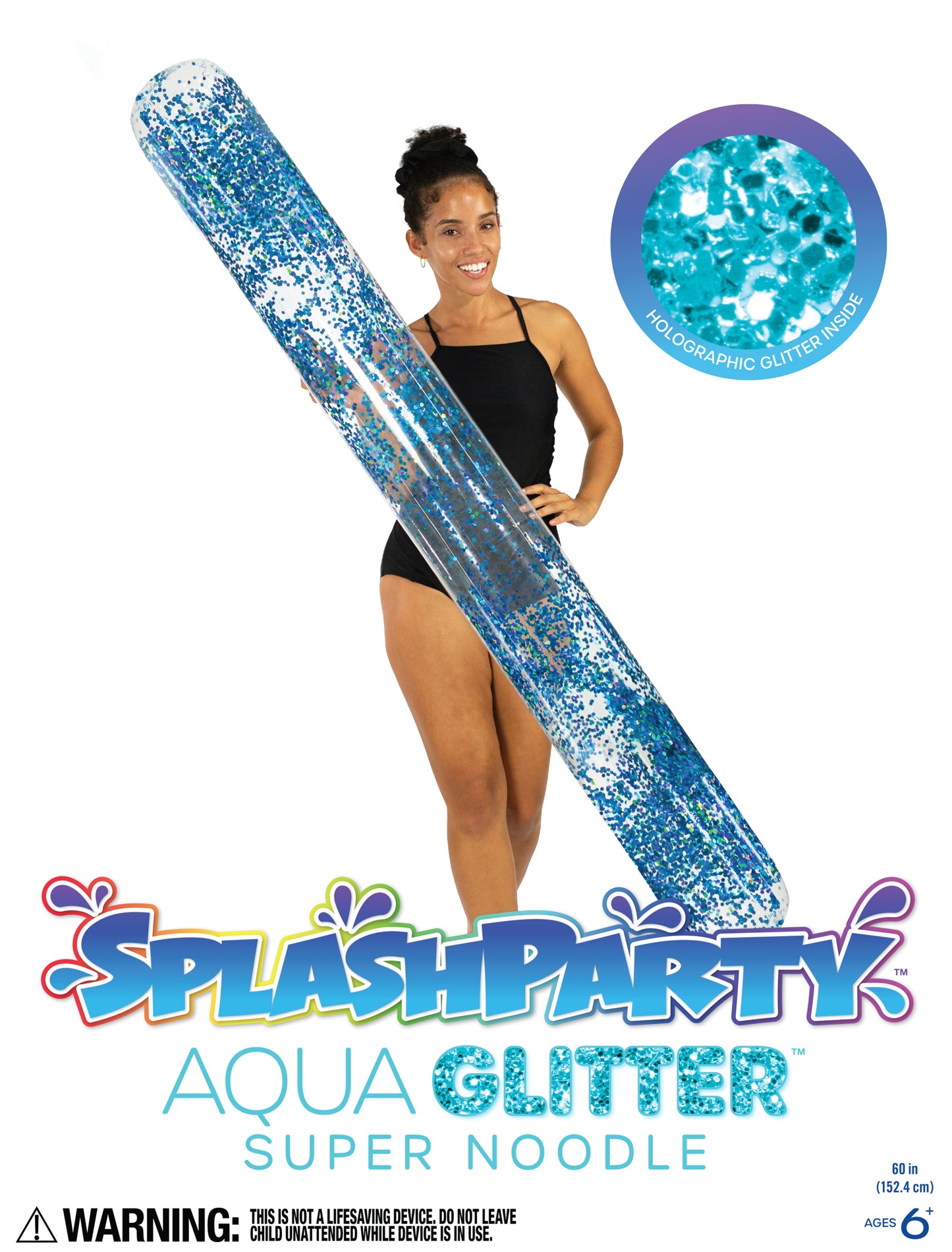 SplashParty 60" Super Noodle with Glitter Aqua Glitter
