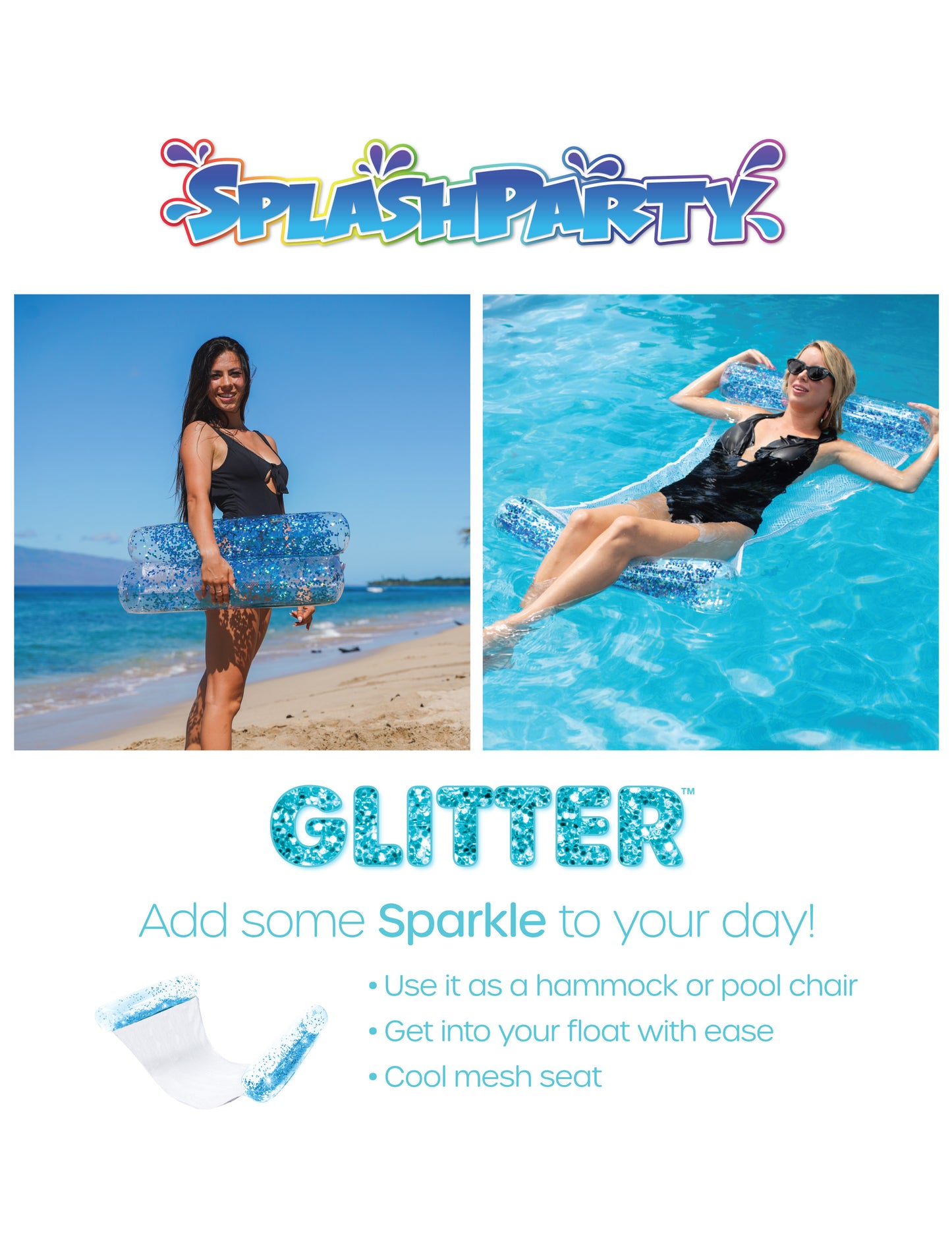 SplashParty Aqua Glitter Pool Hammock