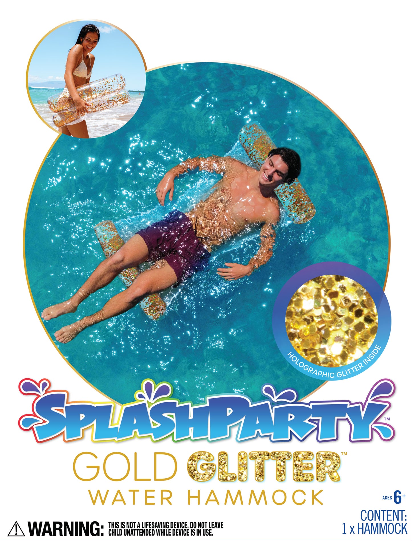 SplashParty Gold Glitter Pool Hammock