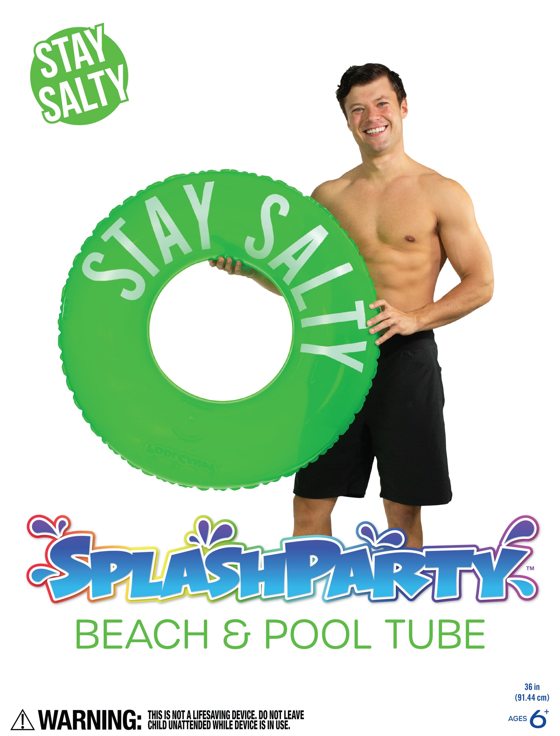 SplashParty 36" Beach & Pool Tube - - Sour Apple Green - "Stay Salty"
