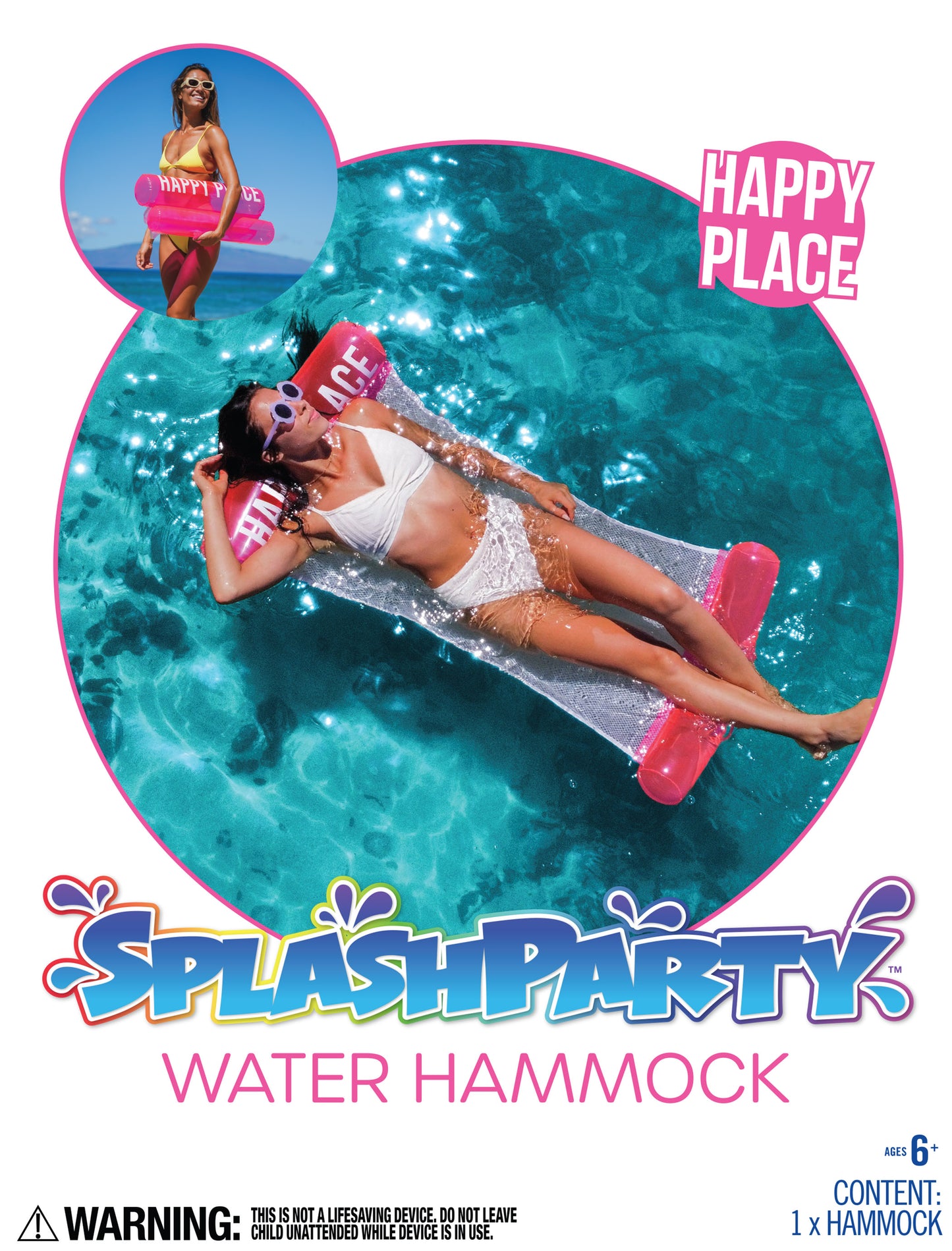 SplashParty Pool Hammock - Bubblegum Pink - "Happy Place"