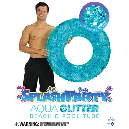 SplashParty 36" Beach & Pool Tube with Glitter - Aqua Glitter