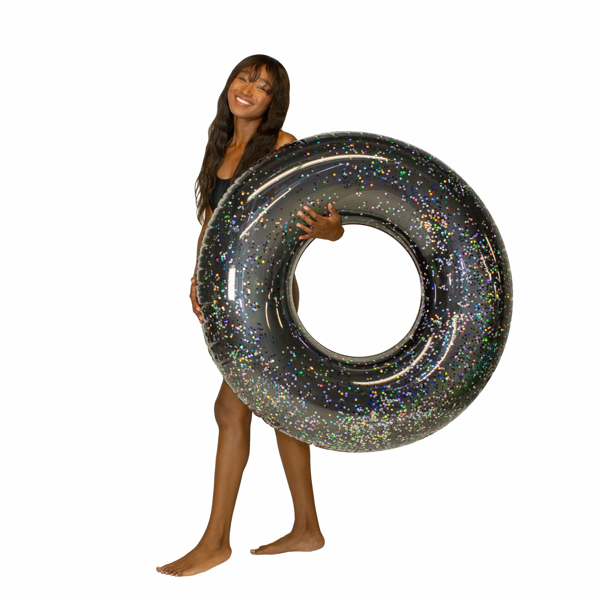 Inflatable Black Onyx Glitter Pool Tube PoolCandy