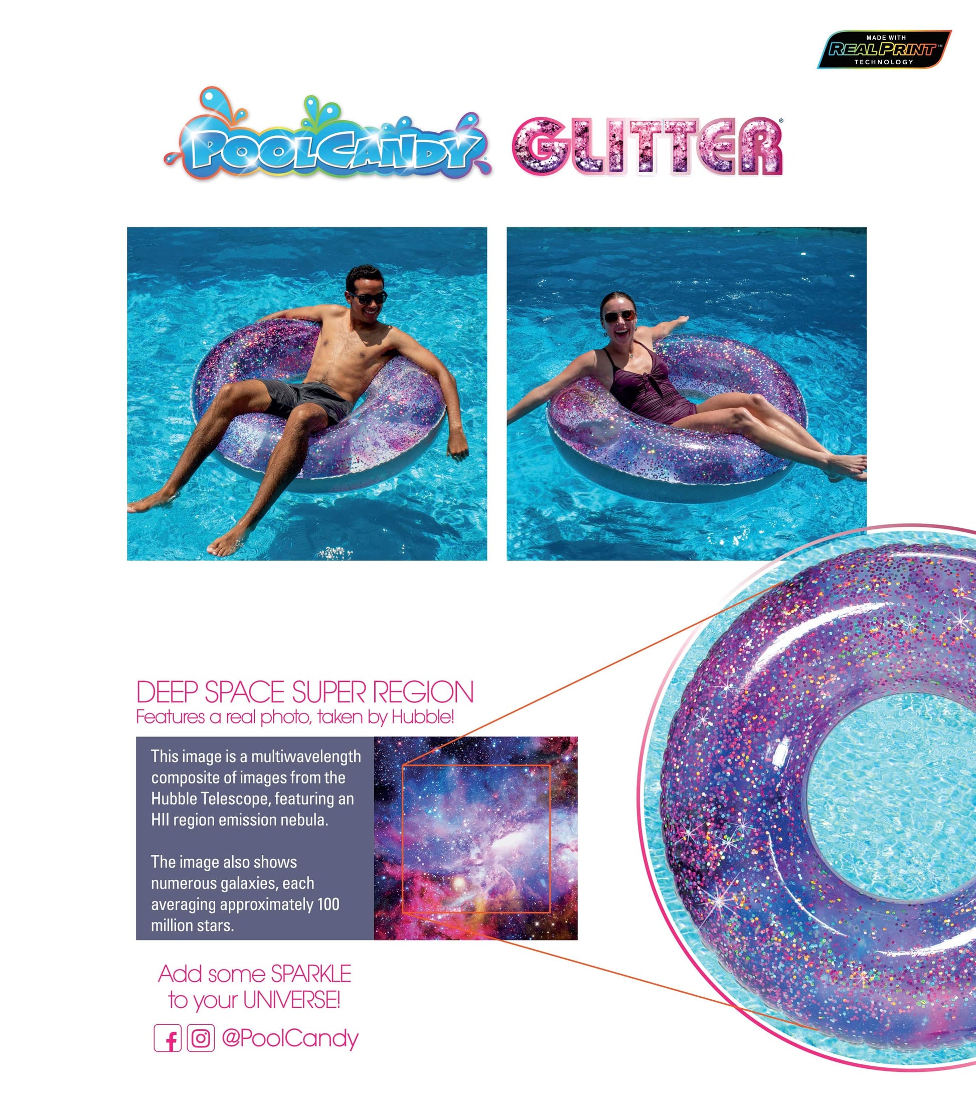 Inflatable Galaxy Deep Space Glitter Pool Tube PoolCandy