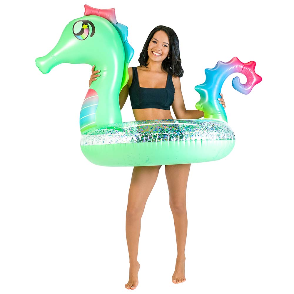 Inflatable Seahorse Pool Tube Glitter 42 Inch