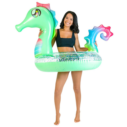 Inflatable Seahorse Pool Tube Glitter 42 Inch