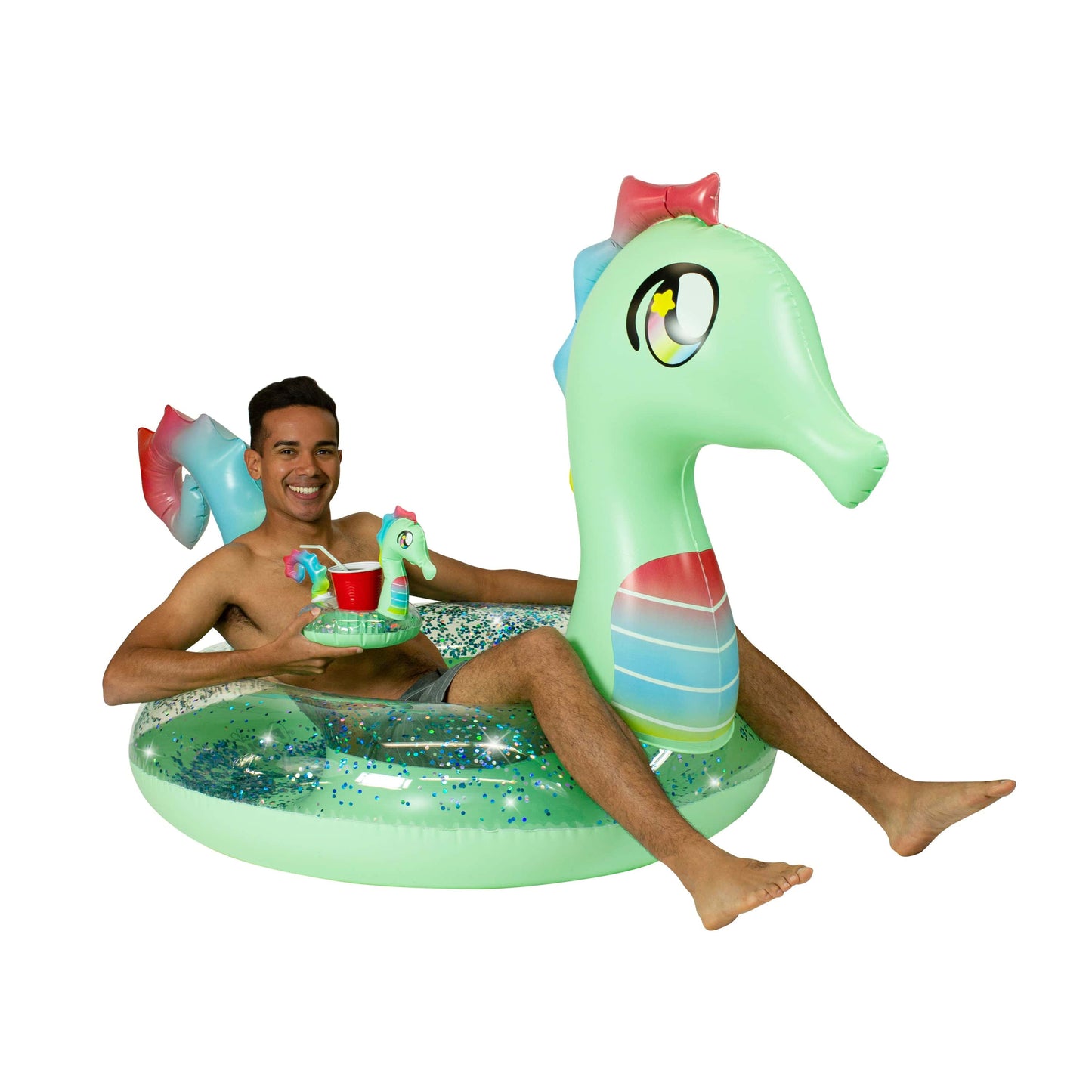 Inflatable Drink Pool Float Tube Seahorse with Drink Float PoolCandy