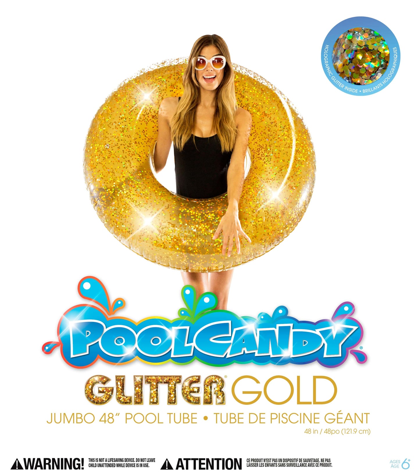 Inflatable Pool Float Gold Glitter Jumbo 48 Inch PoolCandy