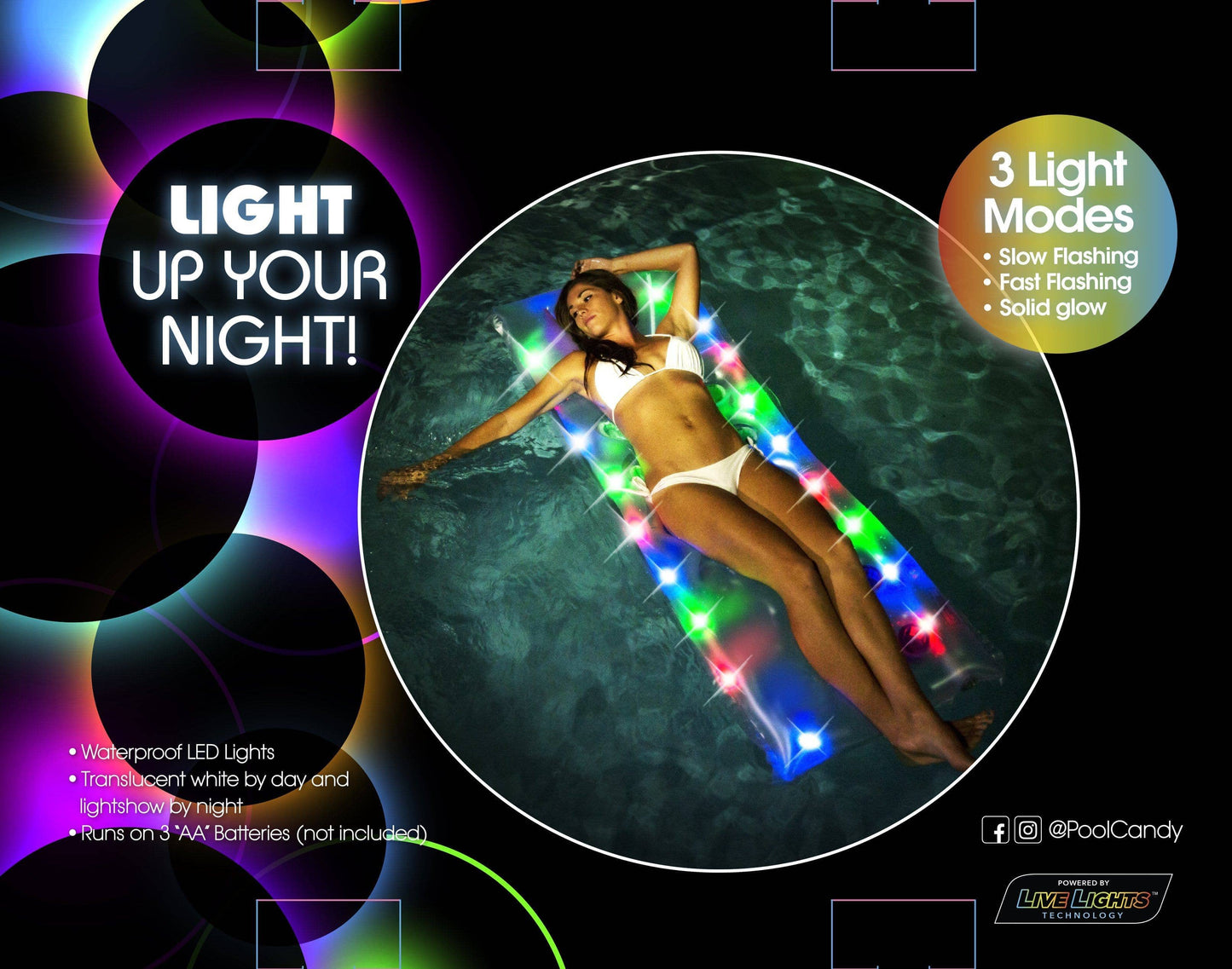 Inflatable Pillow Pool Raft Illuminated LED PoolCandy