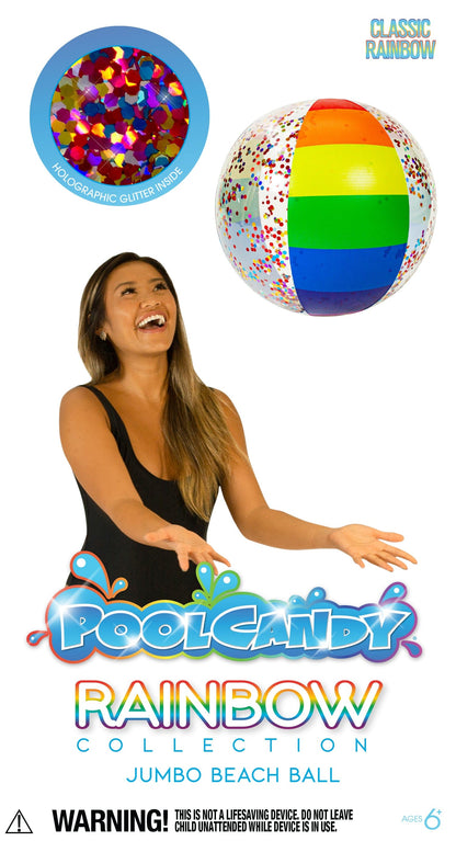 PoolCandy Inflatable Beach Ball Inflatable Beach Ball Classic Rainbow Glitter PoolCandy