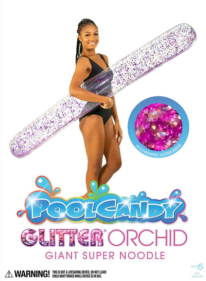 PoolCandy Inflatable Pool Noodle Inflatable Pool Noodle Clear Orchid Glitter Giant Size