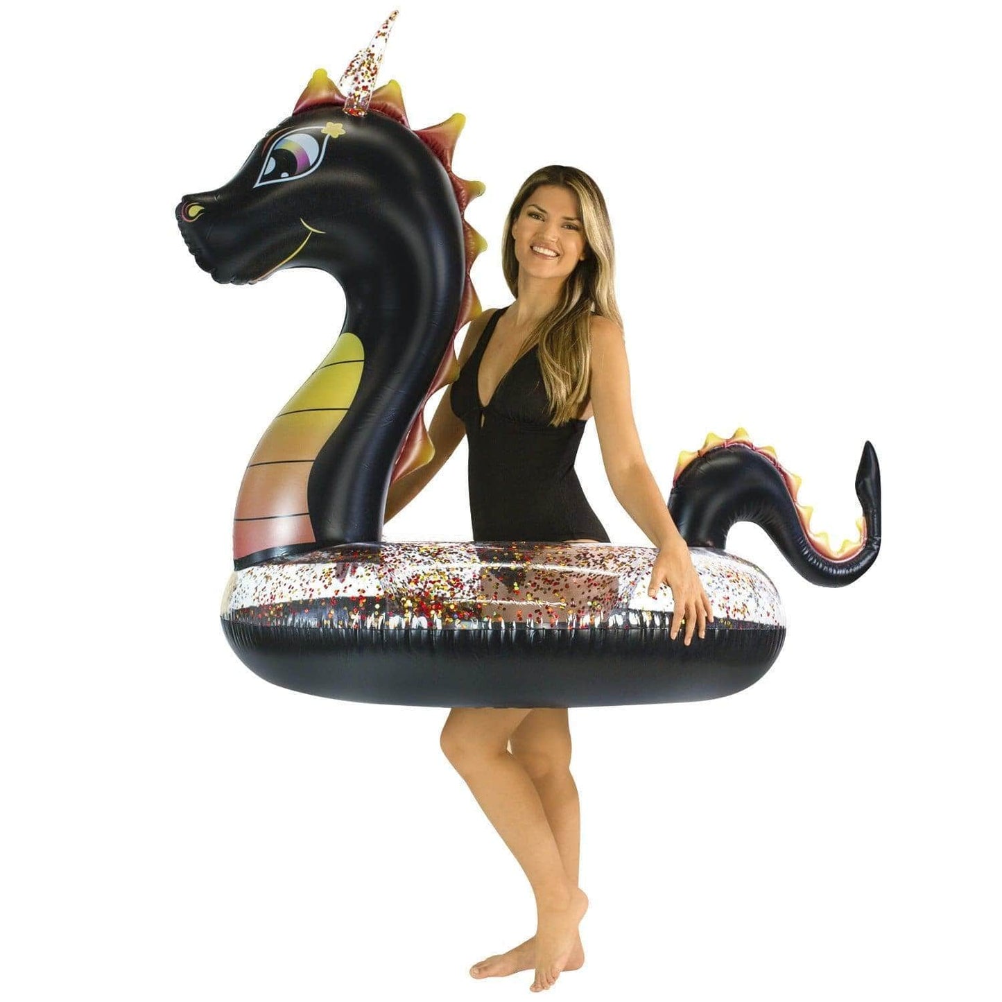 Inflatable Black Dragon Pool Tube with Mini Dragon Drink Float PoolCandy