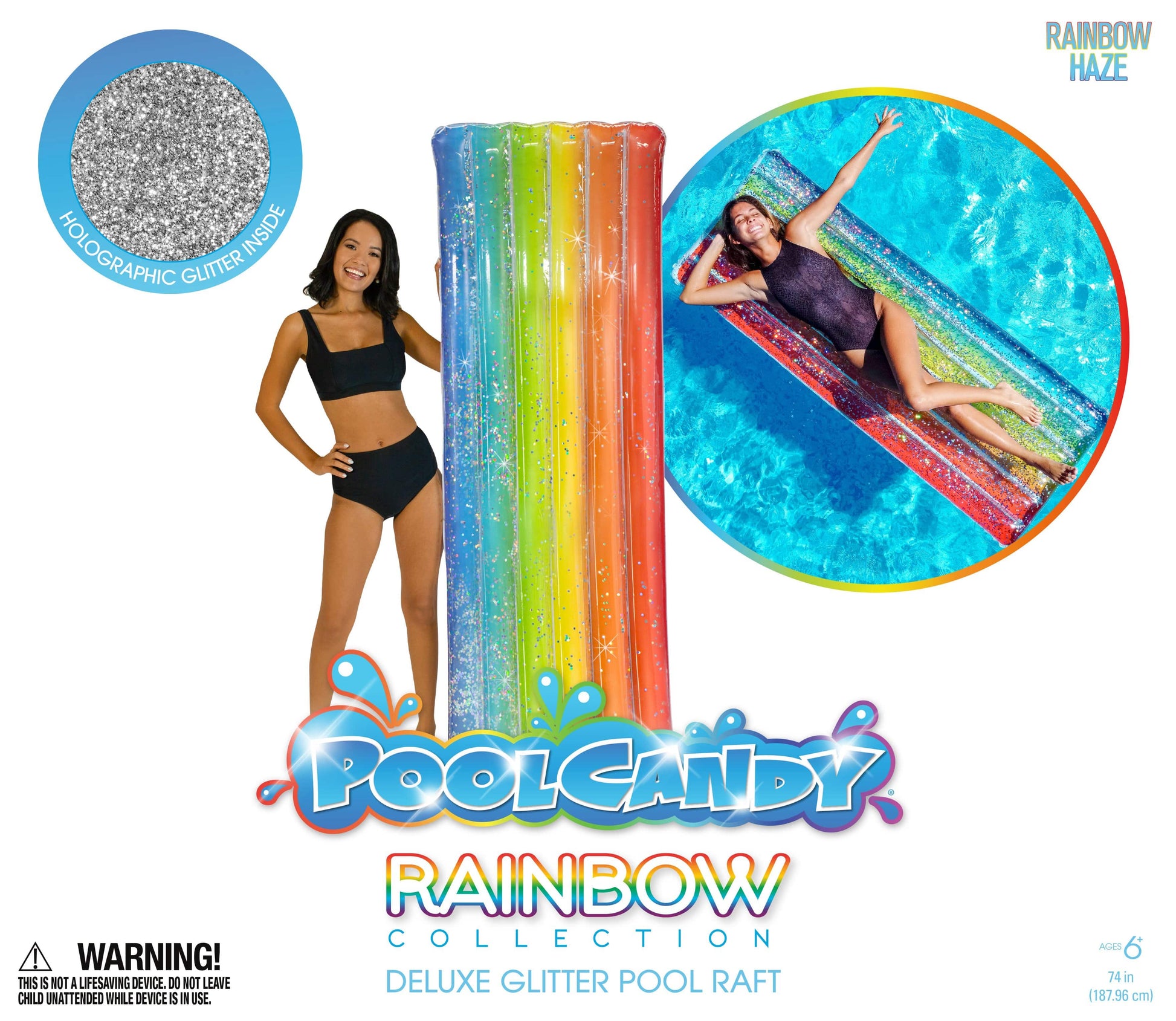 Inflatable Rainbow Pool Raft Haze Glitter Large Size