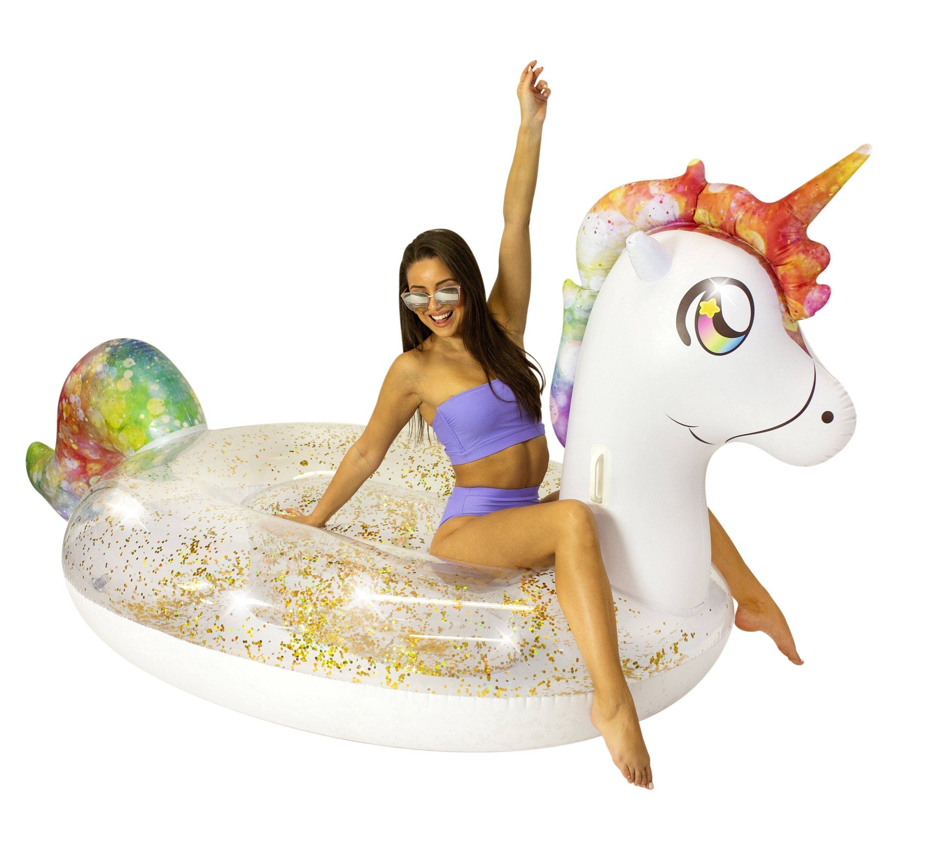 Gigantic Rainbow Unicorn Glitter Pool Raft PoolCandy