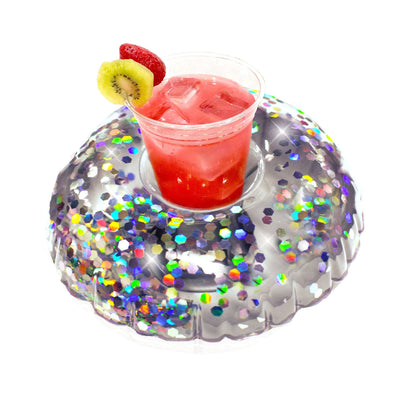 Drink Pool Float for Two Silver Glitter PoolCandy