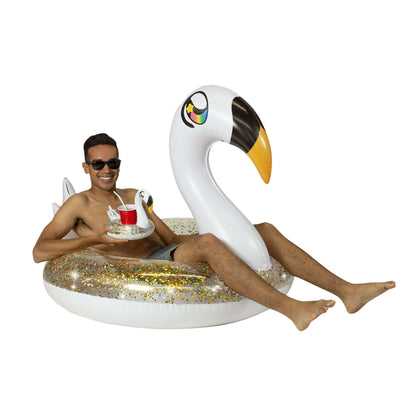Inflatable Swan Pool Tube Glitter with Matching Drink Float
