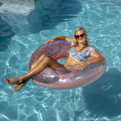 Inflatable Rose Gold Glitter Pool Tube PoolCandy