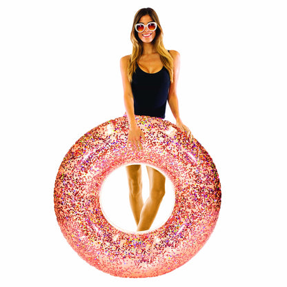 Inflatable Rose Gold Glitter Pool Tube PoolCandy