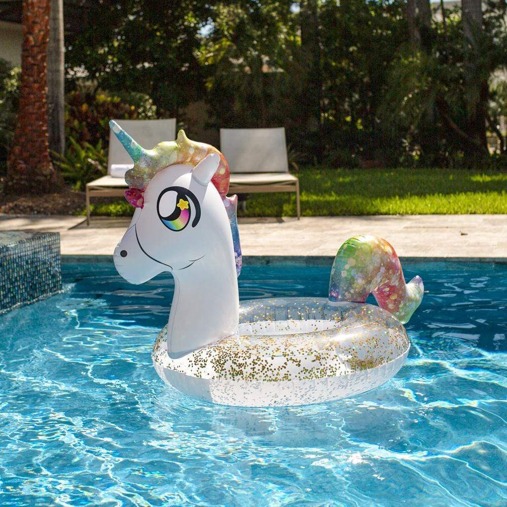 Inflatable Unicorn Pool Tube Rainbow Glitter 42 Inch