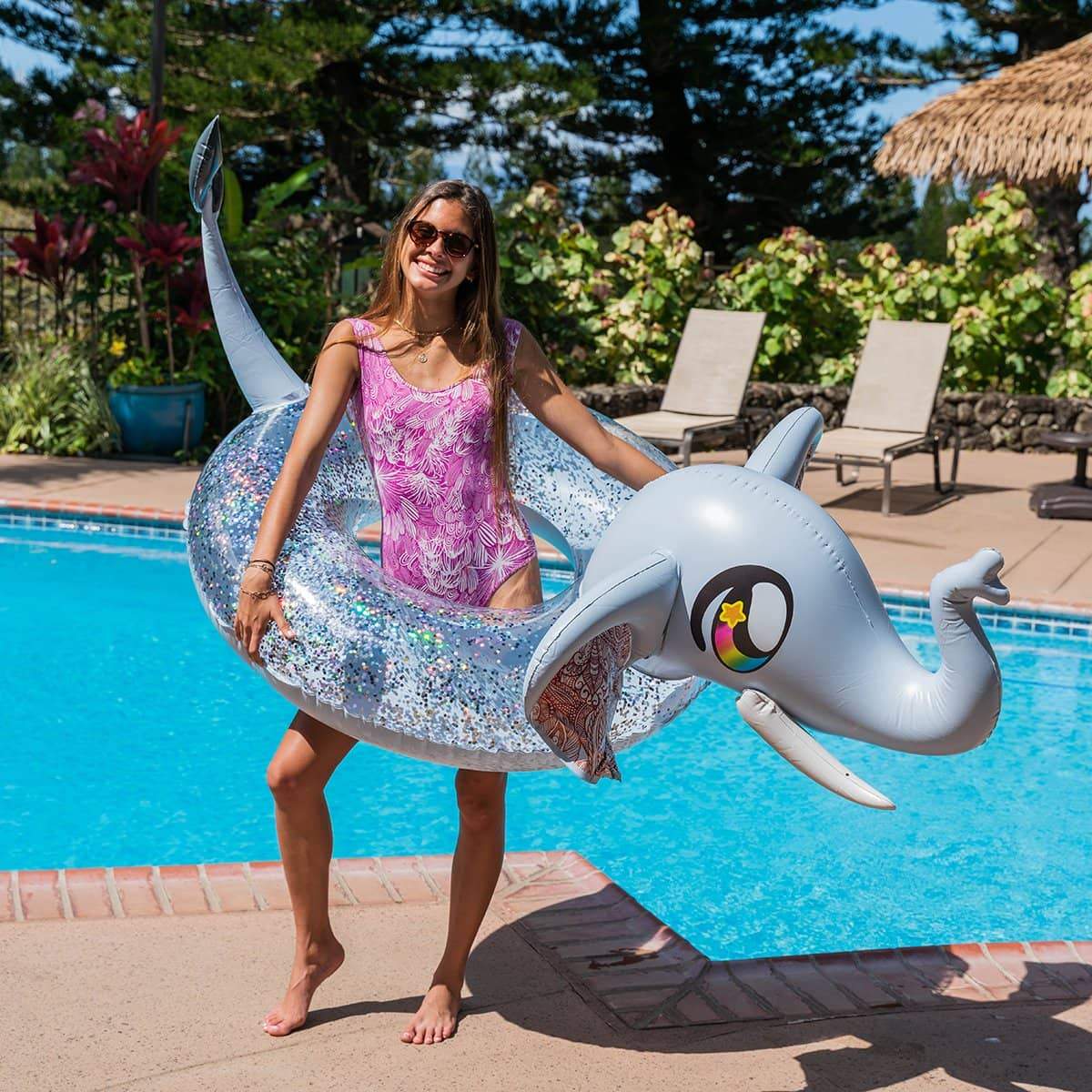 Inflatable Elephant Pool Tube Jumbo 48 inch Glitter PoolCandy