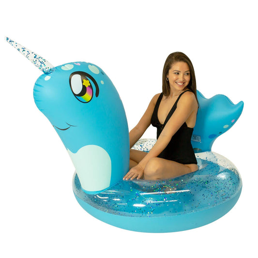 Inflatable Pool Tube Narwhal Animal with Glitter