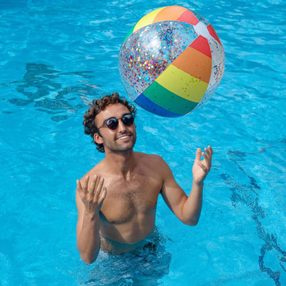 Inflatable Beach Ball Classic Rainbow Glitter PoolCandy