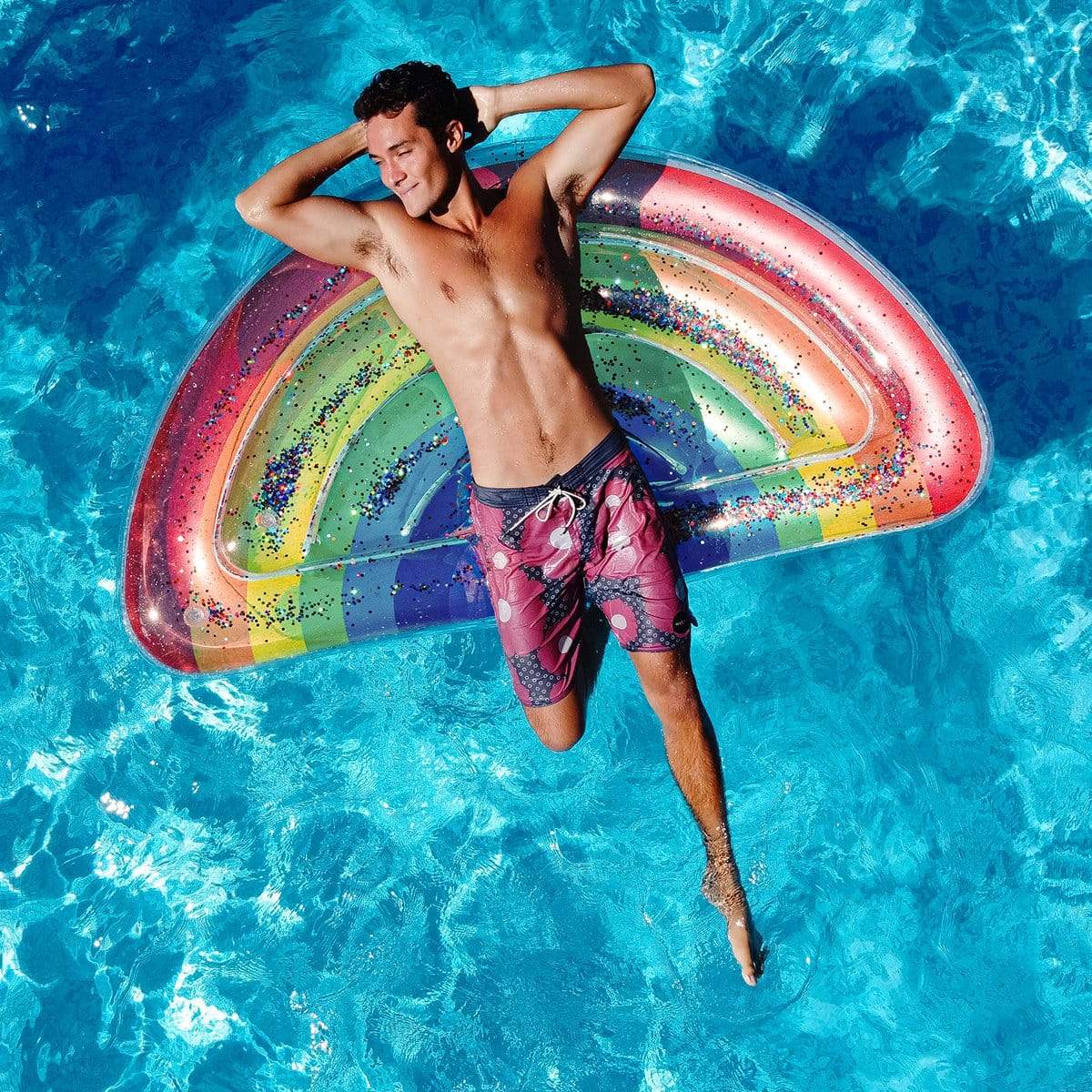Inflatable Rainbow Half Island Pool Float Glitter PoolCandy