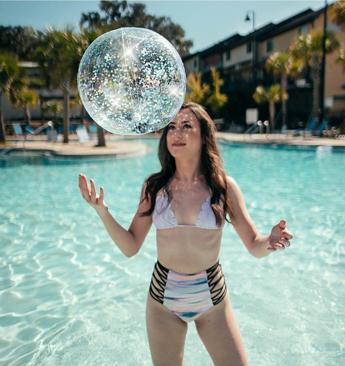 Inflatable Beach Ball Silver Holographic Glitter PoolCandy