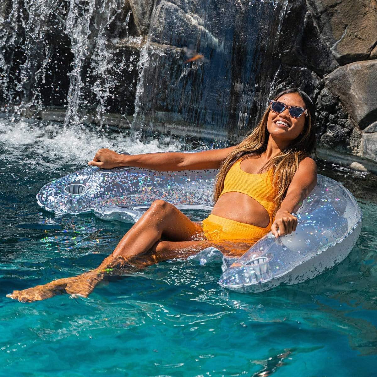 Inflatable Sun Chair Silver Glitter Jumbo Size PoolCandy