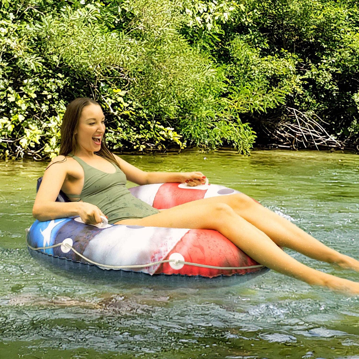 Inflatable Stars & Stripes River Tube with Back Rest Jumbo Size