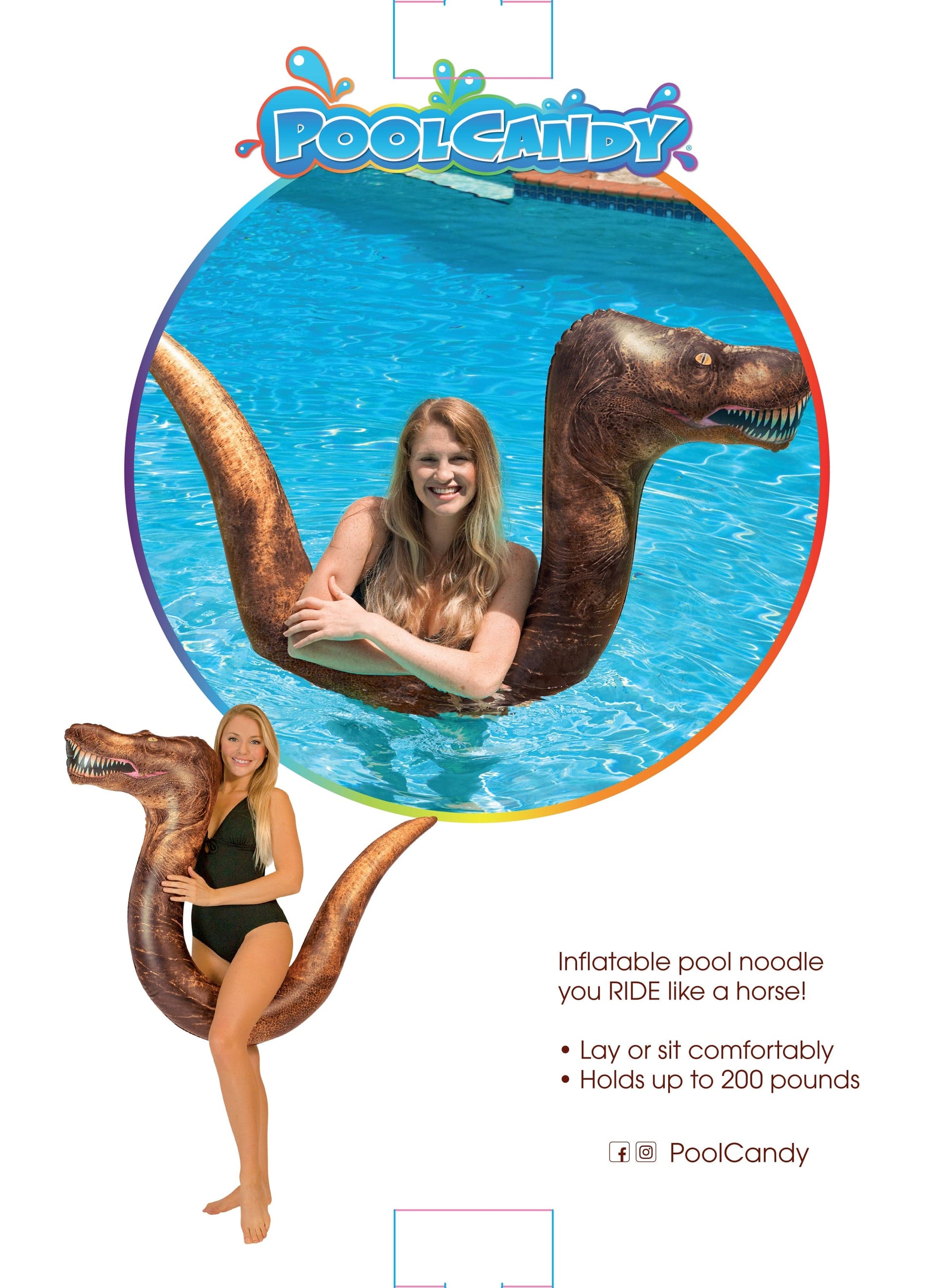 Inflatable T-Rex Pool Ride On Noodle